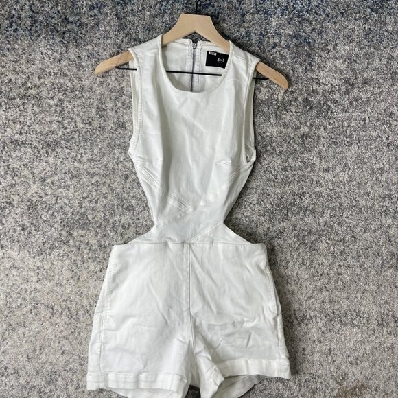 3x1 NYC Romper Womens Medium White Cutout Denim Zip Up Shorts Made In Italy - Picture 1 of 9